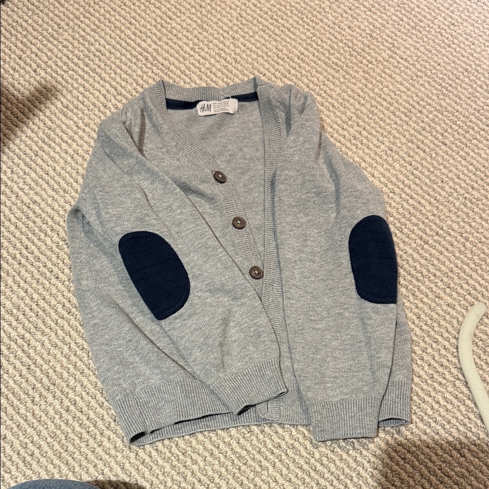 H&M Heather Gray Cardigan with Dark Blue Patches
